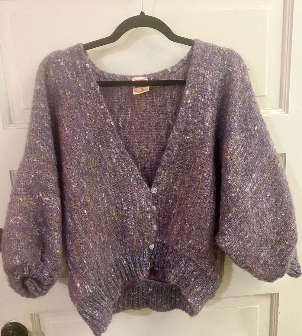 Atelier Le Blanc Mouton Fait Main Purple Mixed Knit Cardigan Sweater